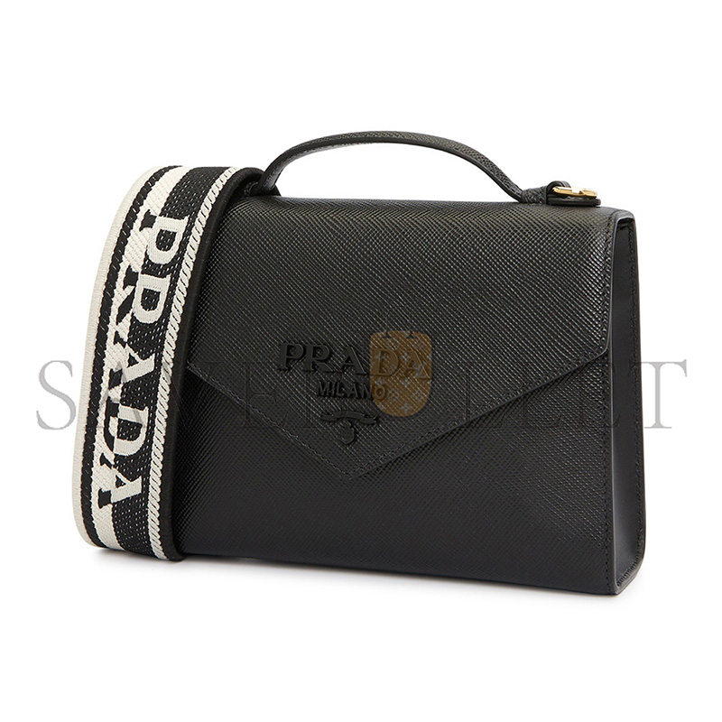 Pra*a shoulder bag handbag monochrome saffiano black 1bd317 (21*14*6.5cm)